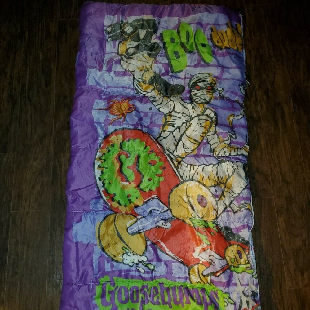 Vintage R.L. Stine Goosebumps Sleeping Bag Mummy Skateboarding Purple Red